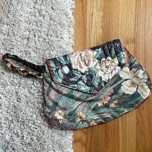 Oversized Large Quilted Clutch Purse Wrist Strap Handmade Botanical Floral